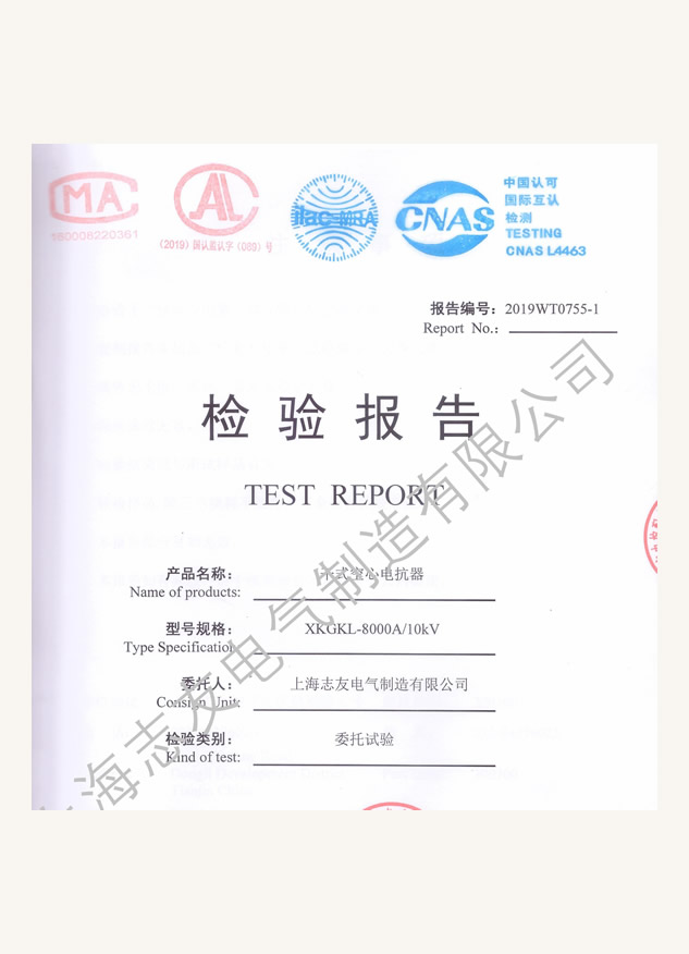 空心電抗器國家檢驗報告